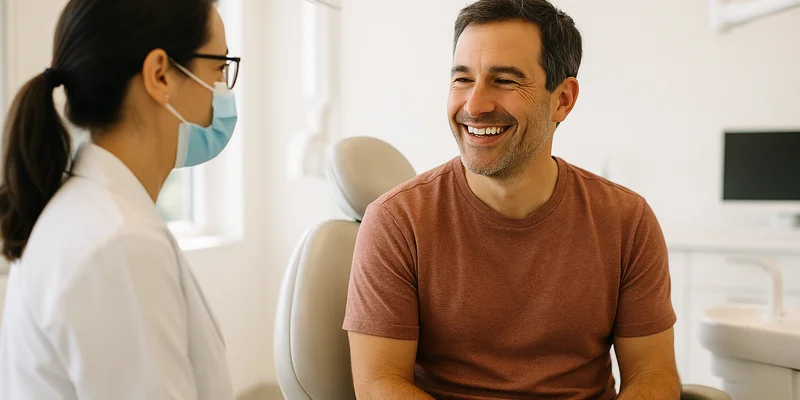 Emergency Dentist in Miami Beach — a hygienist checking in with a smiling patient
