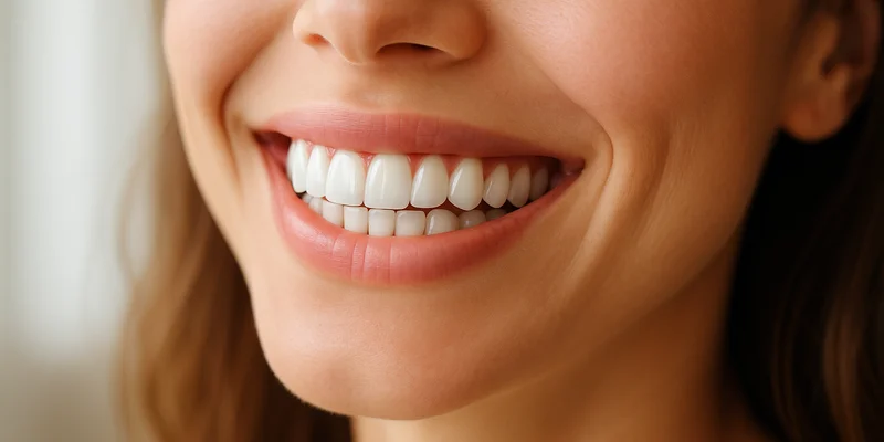 Close-up of clean, healthy teeth and gums after cleaning