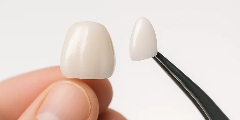 veneers vs crowns — close-up of a veneer and a crown